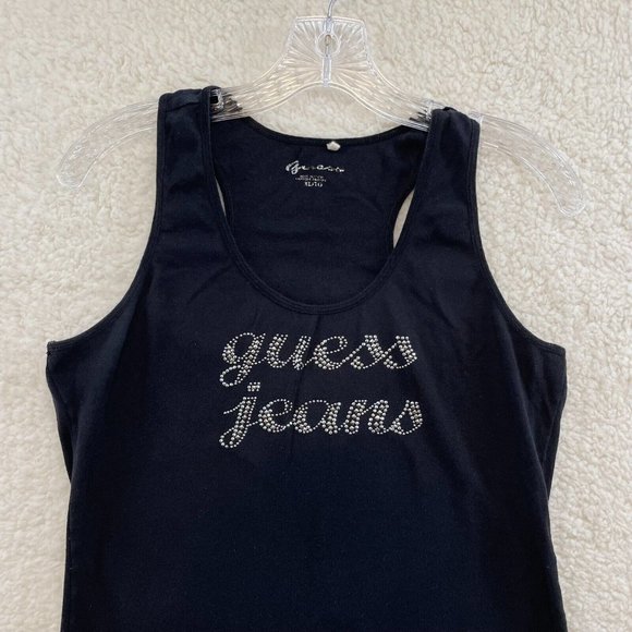 Y2K 2000s Guess Black Studded Logo Spellout Bimbo McBling Tank Top Womens XL - Picture 3 of 8